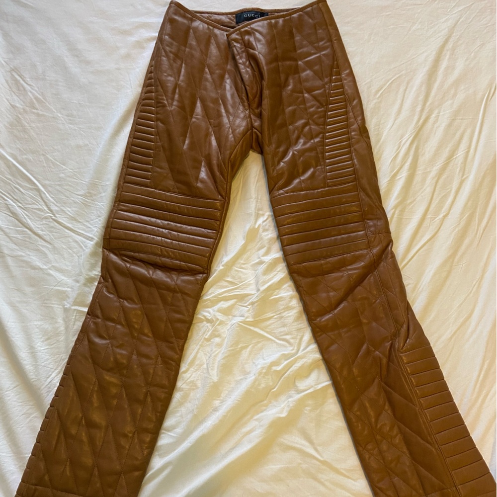 Tom Ford for Gucci 2000 mens brown quilted leather moto pants